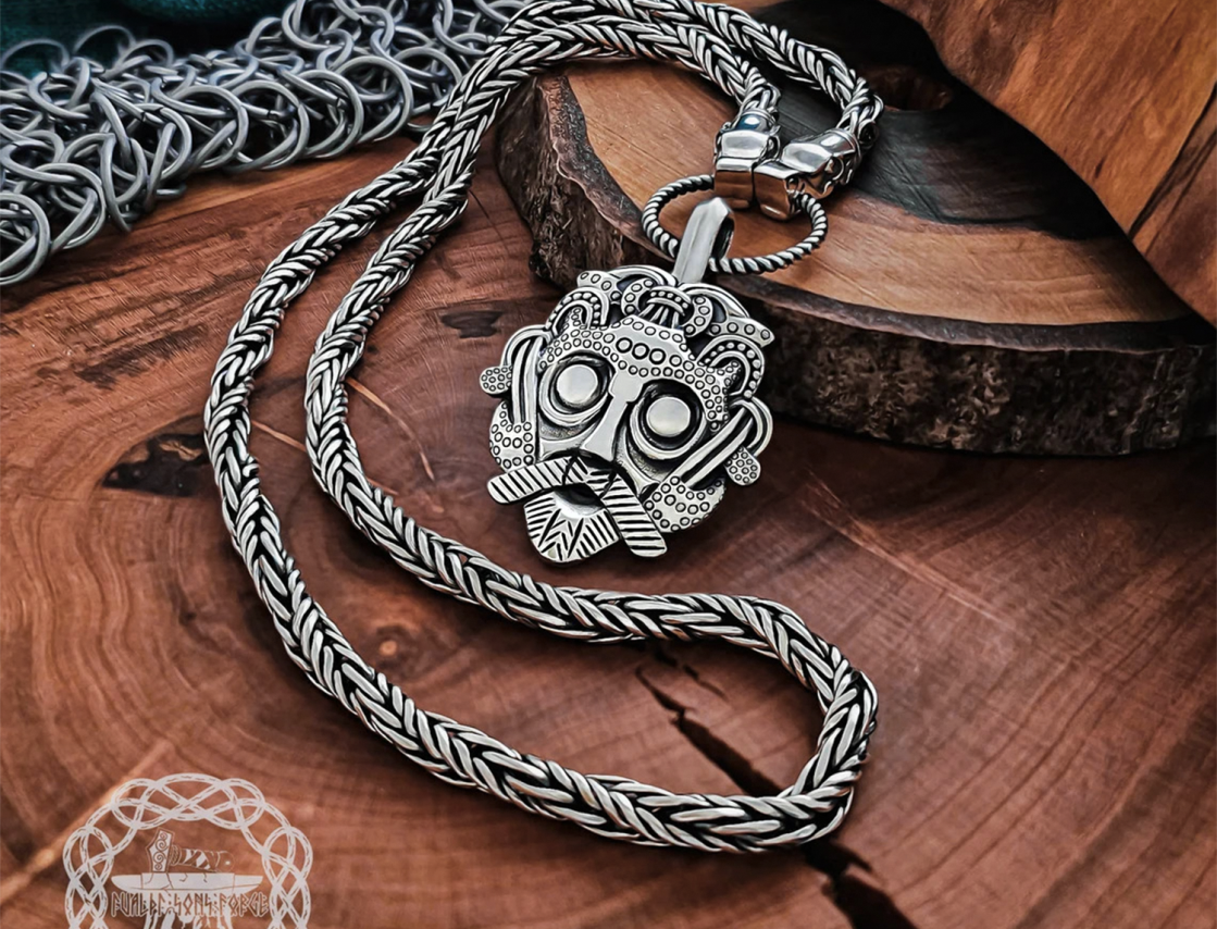 Handmade Sterling Silver Loki Mask Pendant. Viking Replica from Gnezdovo.