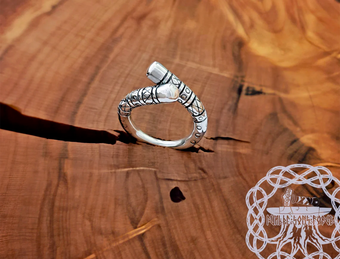 Sterling Silver Erlendur Ring. Authentic Handmade Viking Jewelry.
