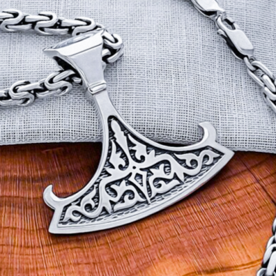 Sterling Silver Perun Replica Pendant. Norse Viking Axe Necklace.