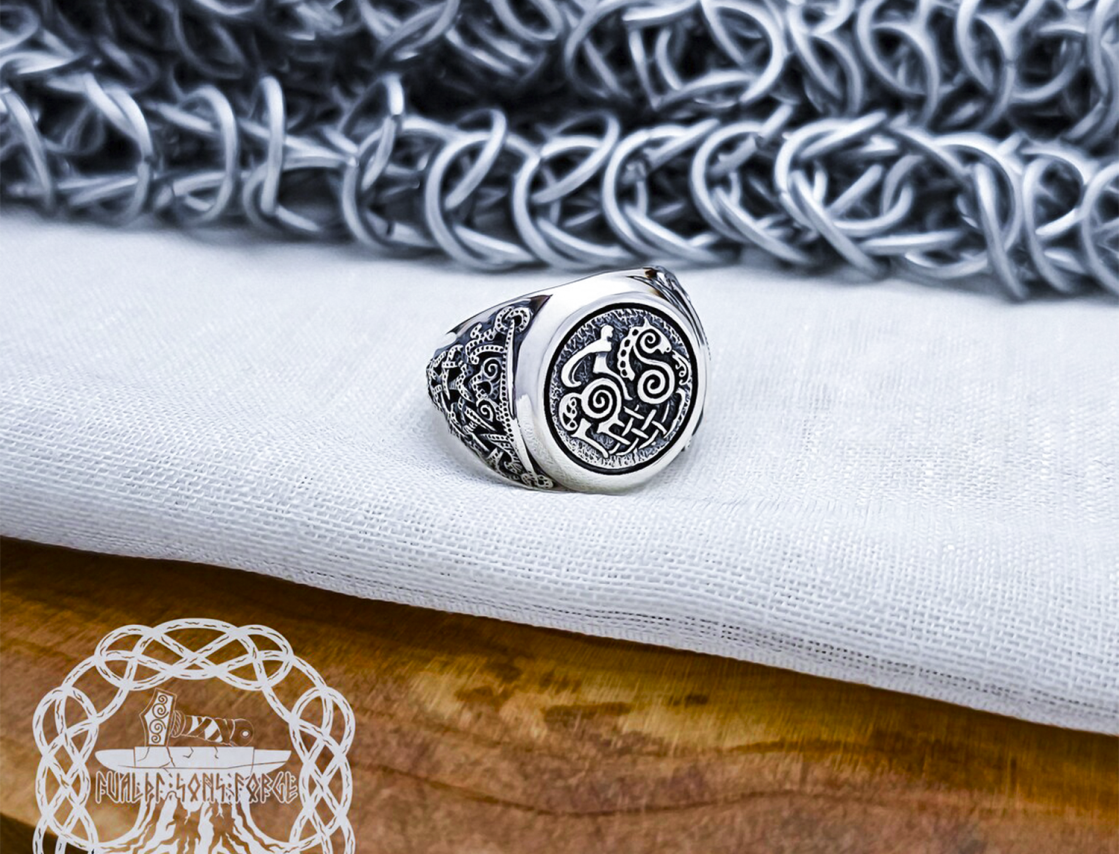 Sterling Silver Sleipnir Ring. Artisan Viking Jewelry.