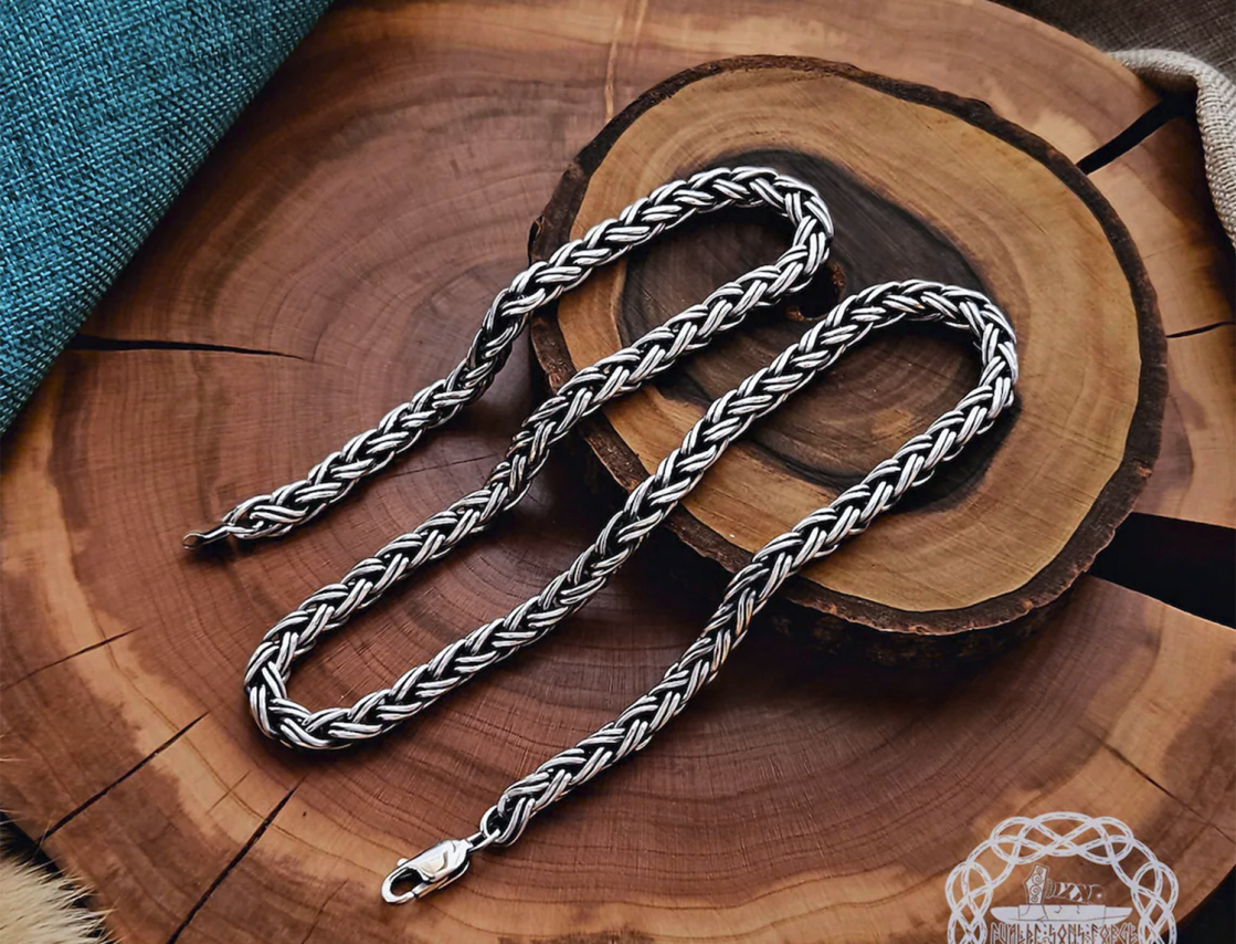 Sterling Silver Viking Chain. Authentic Handmade Norse Jewelry Necklace.