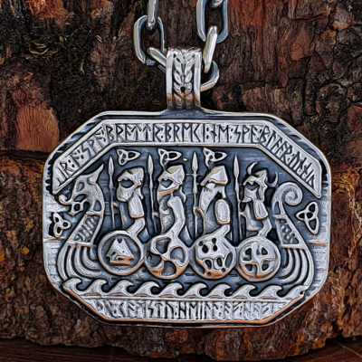 Sterling Silver Viking Longship Pendant. Handmade Drakkar Necklace.