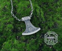 Norse Viking Axe Necklace. Sterling Silver Knot Design.