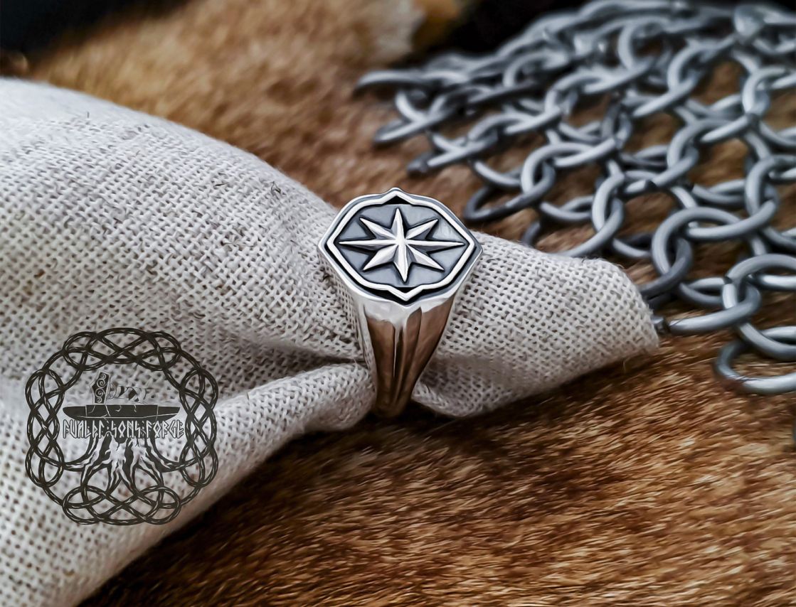 Sterling Silver Wind Rose Ring. Handmade Viking Jewelry.