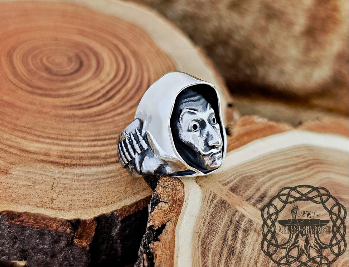 Sterling Silver Salvador Dali Ring. Hooded Design with Bandolier.