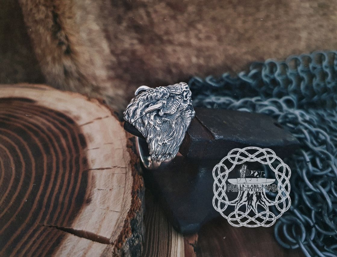 Sterling Silver Bison Head Ring. Handmade Animal Jewelry.