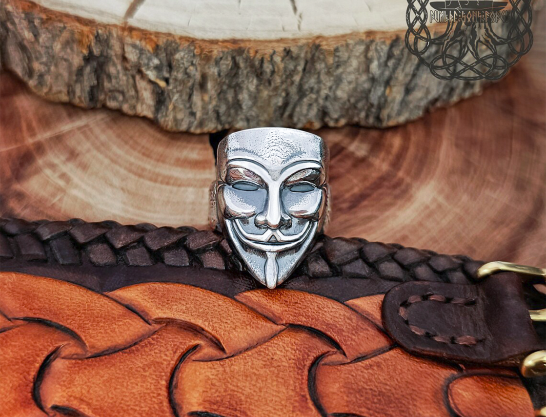 Sterling Silver V for Vendetta Ring. Handmade Mask-Inspired Jewelry.