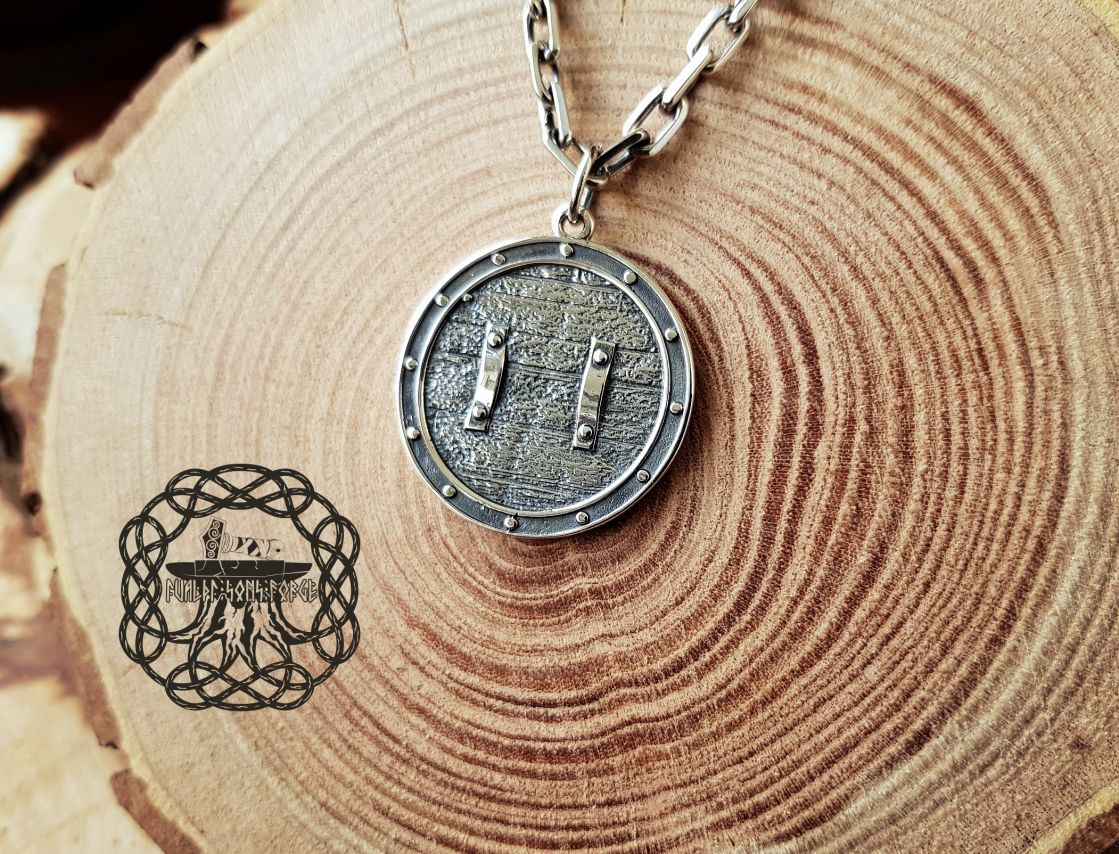 Handmade Sterling Silver Viking Shield Pendant. Norse Axe Necklace.
