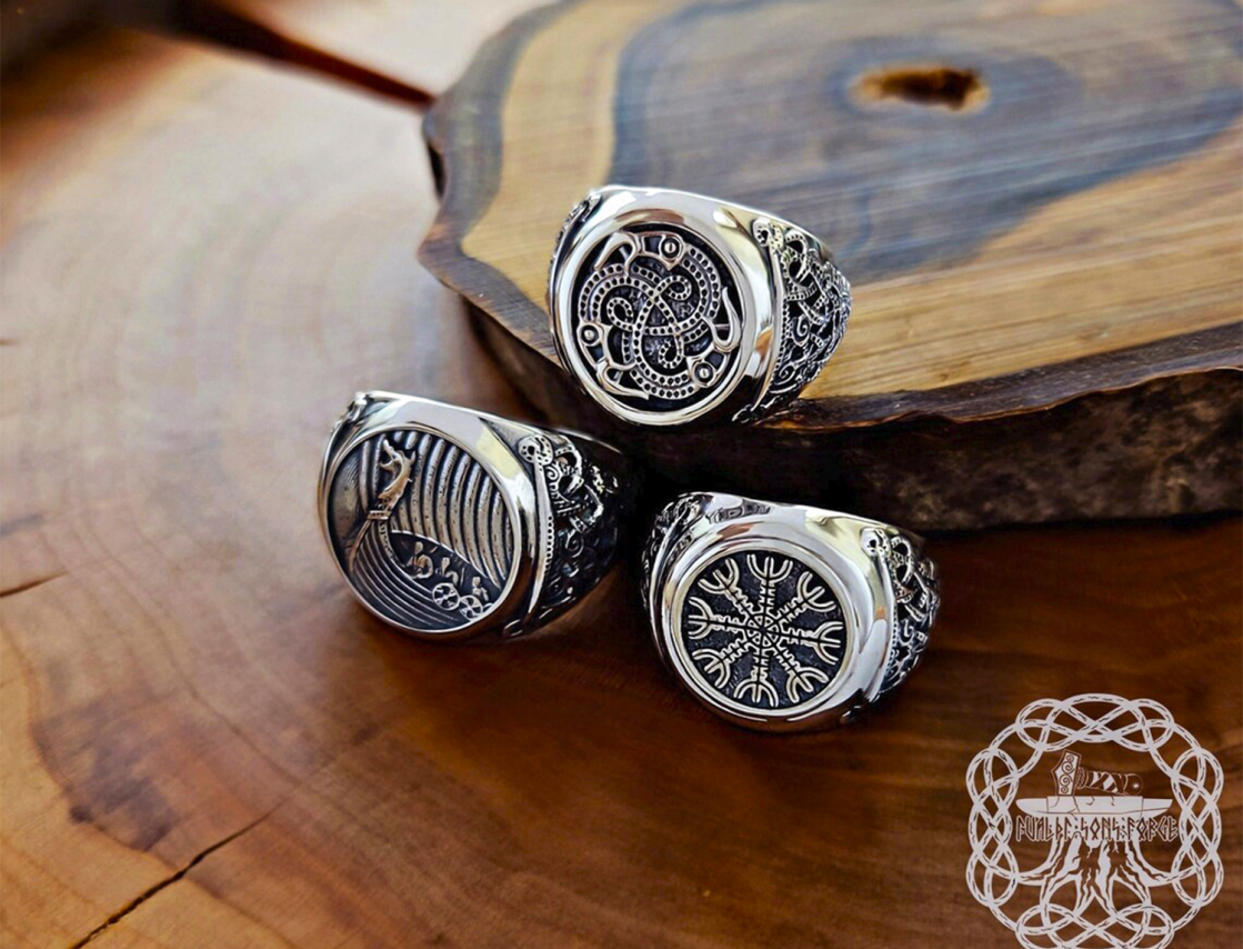 Sterling Silver Helm of Awe Ring. Artisan Viking Jewelry.