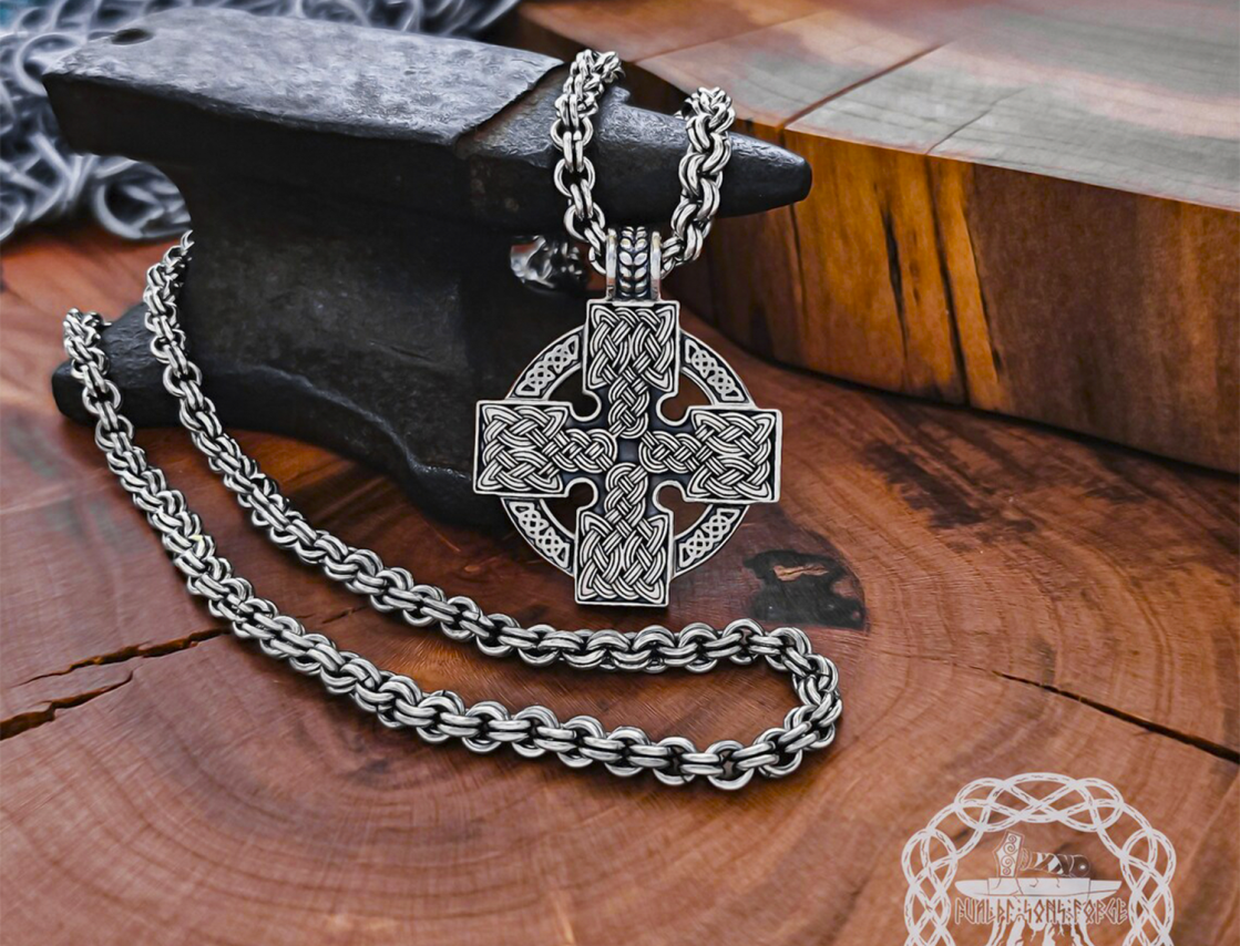 Handmade Sterling Silver Celtic Cross Pendant. Artisan Norse Jewelry.