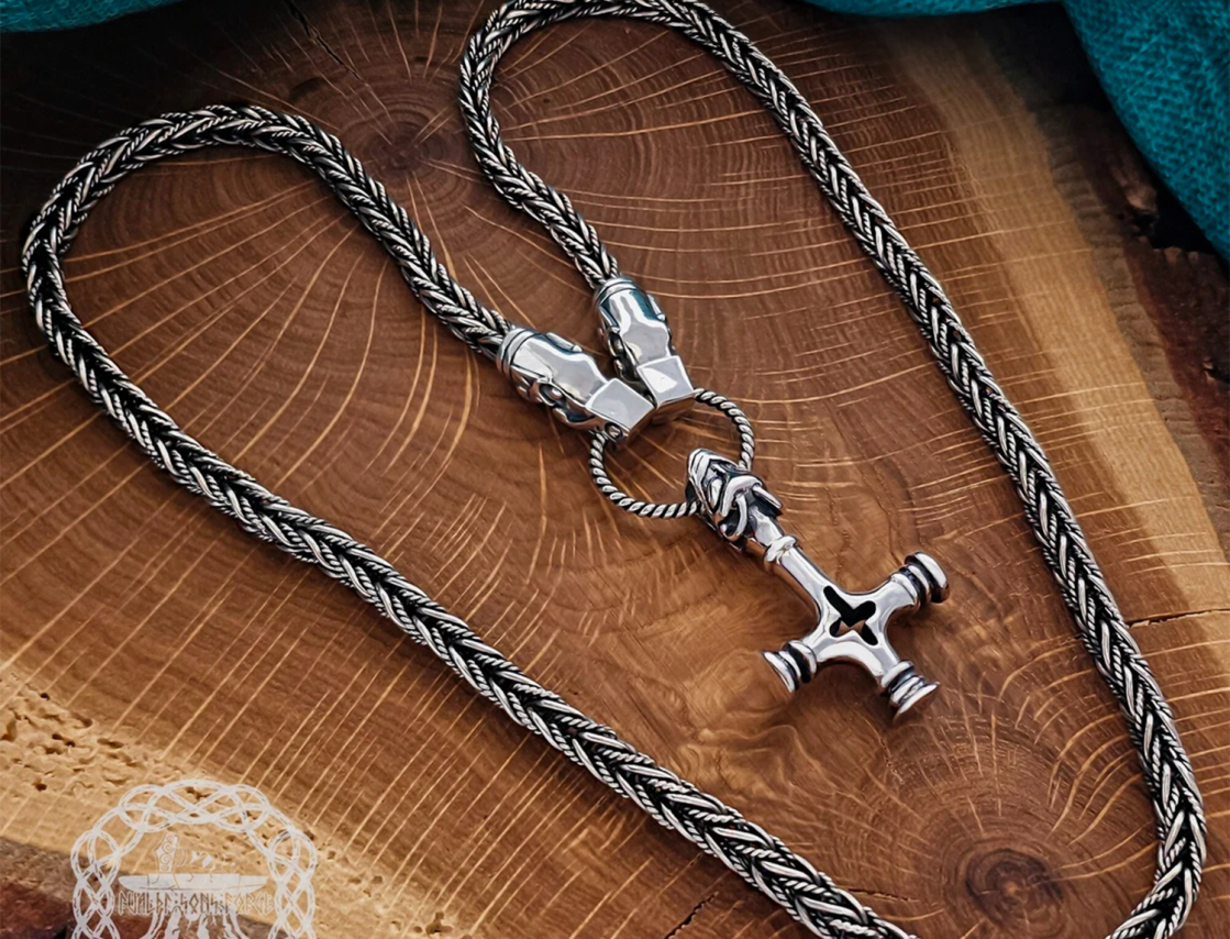 Authentic Wolf Head Filigree Viking Necklace Replica from Gotland. Sterling Silver Norse Chain.