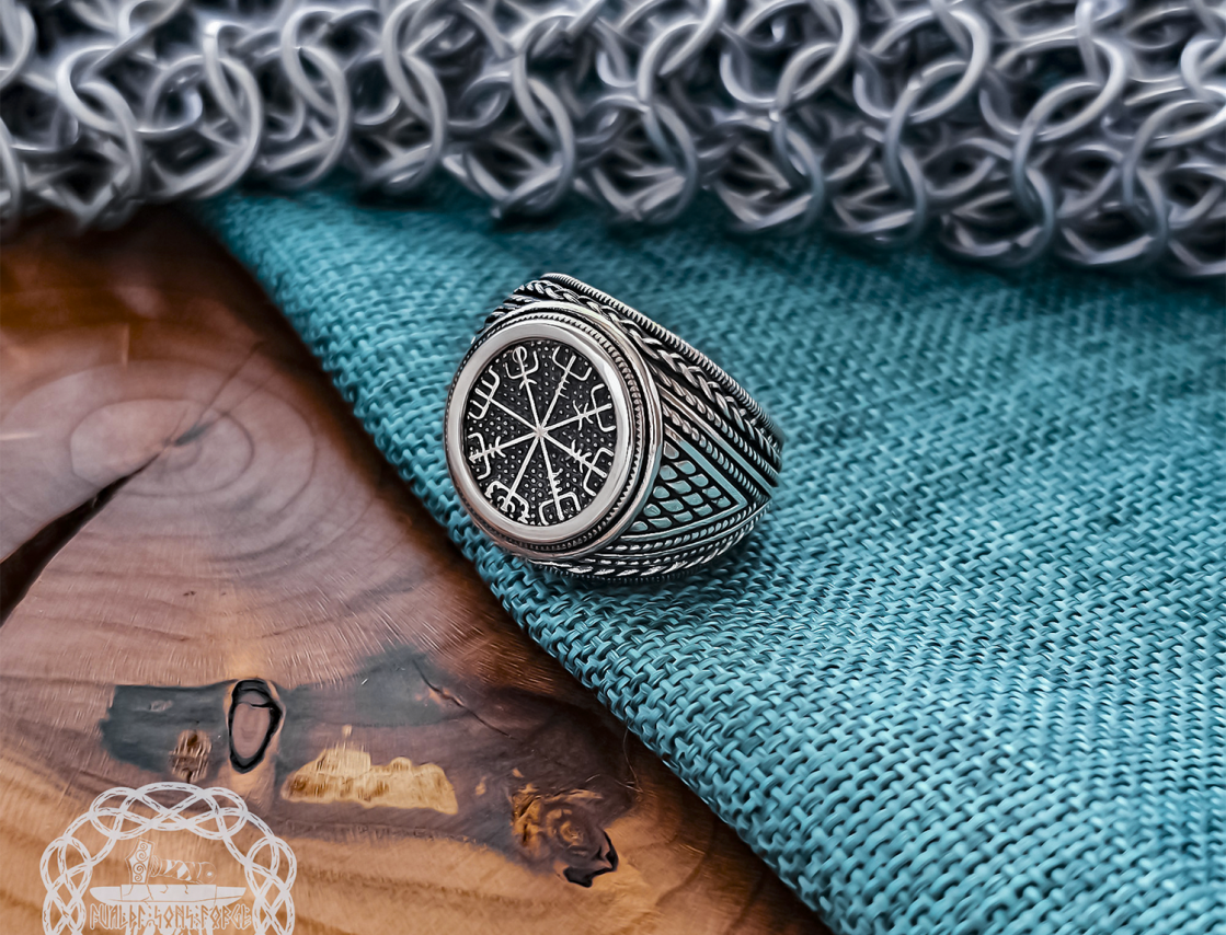 Sterling Silver Vegvisir Ring. Artisan Handmade Viking Compass Design.