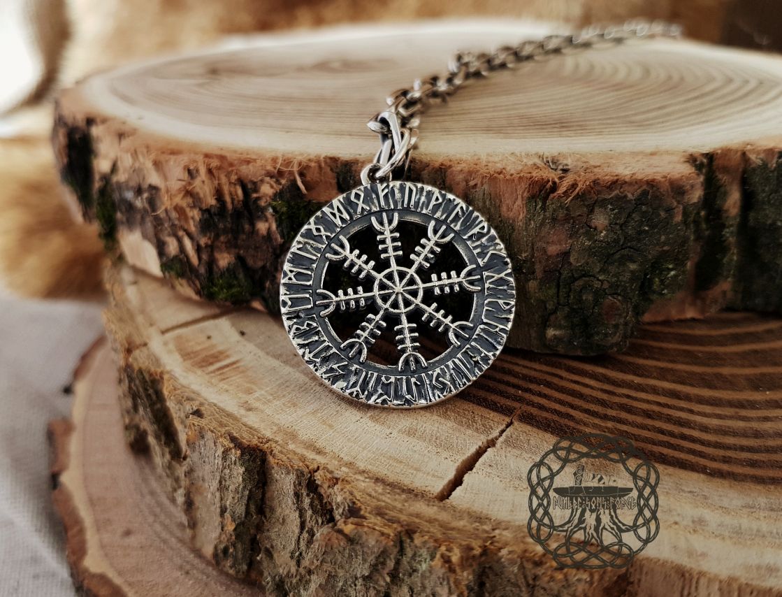 Handmade Sterling Silver Helm of Awe Pendant. Viking Aegishjalmur Necklace.