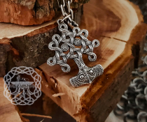 Sterling Silver Thor Hammer Necklace. Yggdrasil Mjolnir Pendant