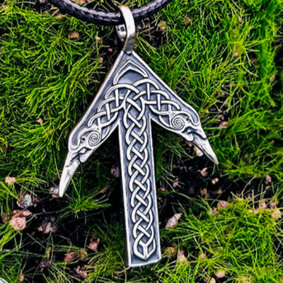 Handmade Sterling Silver Tiwaz Rune Pendant. Viking Raven Norse Necklace.