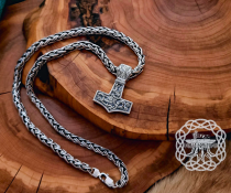 Sterling Silver Mammen Mjolnir Necklace. Handmade Viking Thor Hammer Pendant.