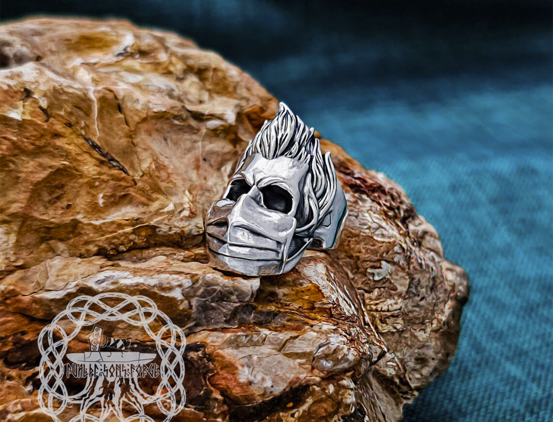 Handcrafted Sterling Silver Skull Ring. Rockabilly Biker Jewelry.
