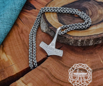 Handmade Thor hammer viking replica necklace. Sterling silver Romersdal mjolnir pendant. 