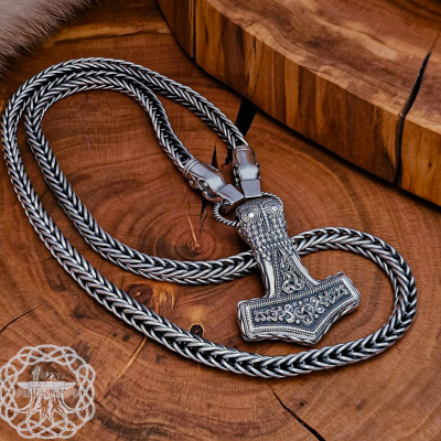 Authentic Wolf Head Viking Necklace Replica from Gotland. Sterling Silver Norse Chain.