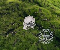 Handmade Sterling Silver Predator Mask Ring. Artisan Alien Design.