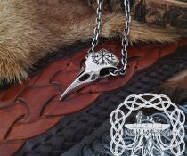 Sterling Silver Viking Raven Skull Pendant. Handmade Norse Necklace.