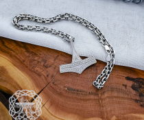 Handmade Thor hammer viking replica necklace. Sterling silver Romersdal mjolnir pendant. 