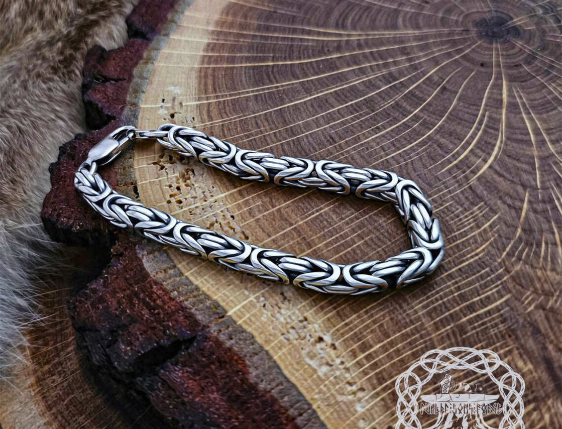 Sterling Silver Byzantine Viking Bracelet. Handcrafted Norse Jewelry.