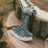 Handcrafted Viking Axe Pendant. Sterling Silver Kolovrat Symbol.