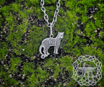 Sterling Silver Mystic Celtic Cat Pendant. Handmade Women Necklace.