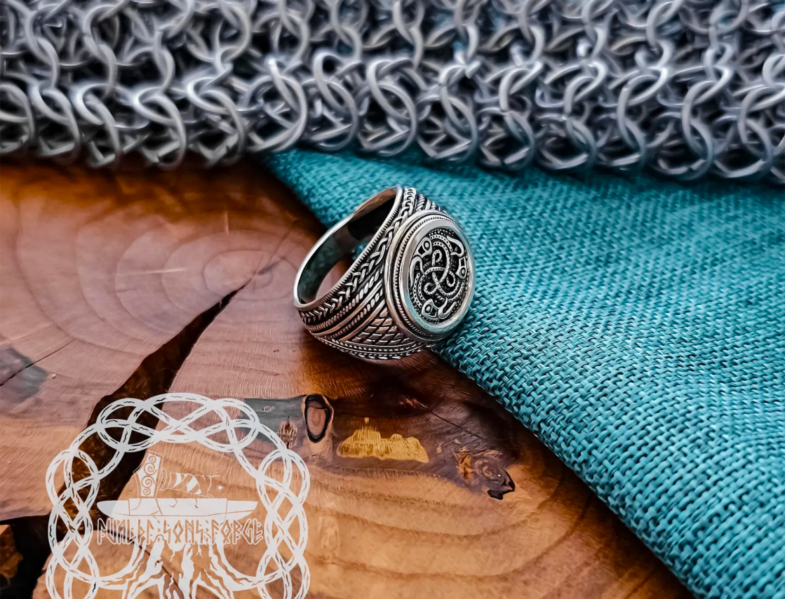 Sterling Silver Raven Knot Ring. Artisan Handmade Viking Design.