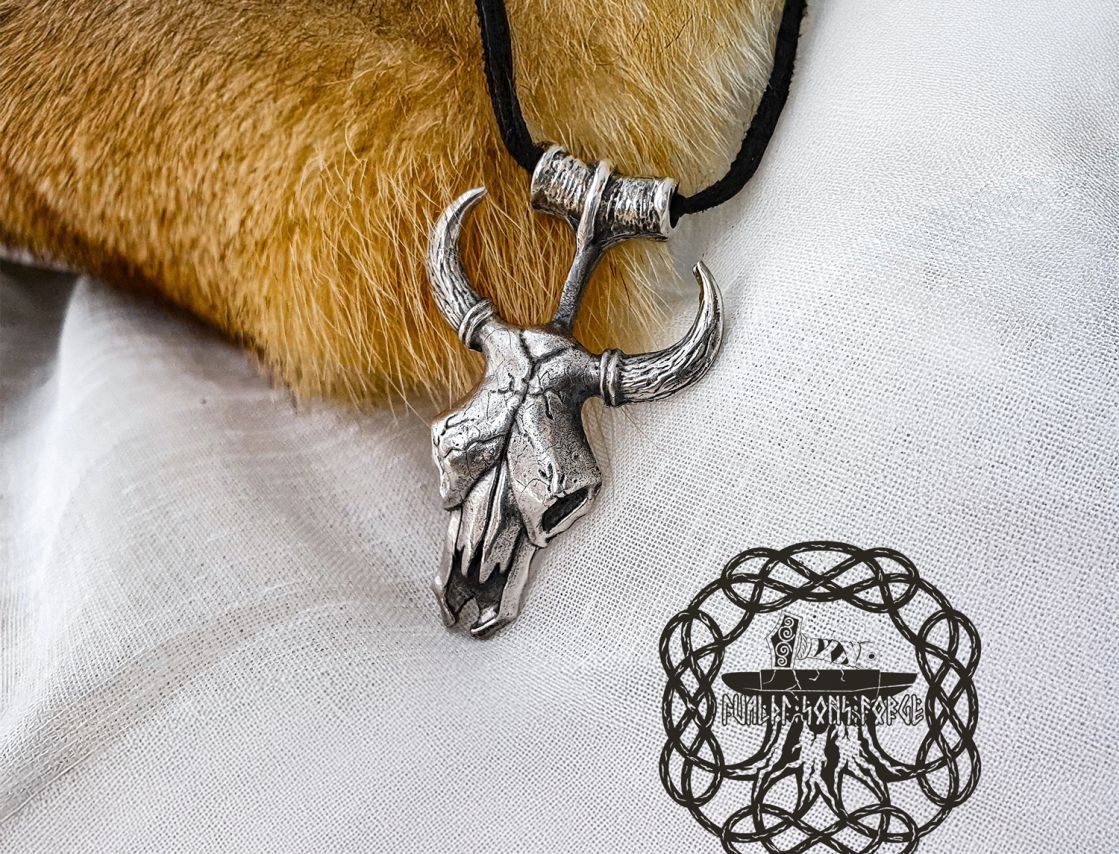 Handmade Sterling Silver Bull Skull Pendant. Detailed Animal Design.
