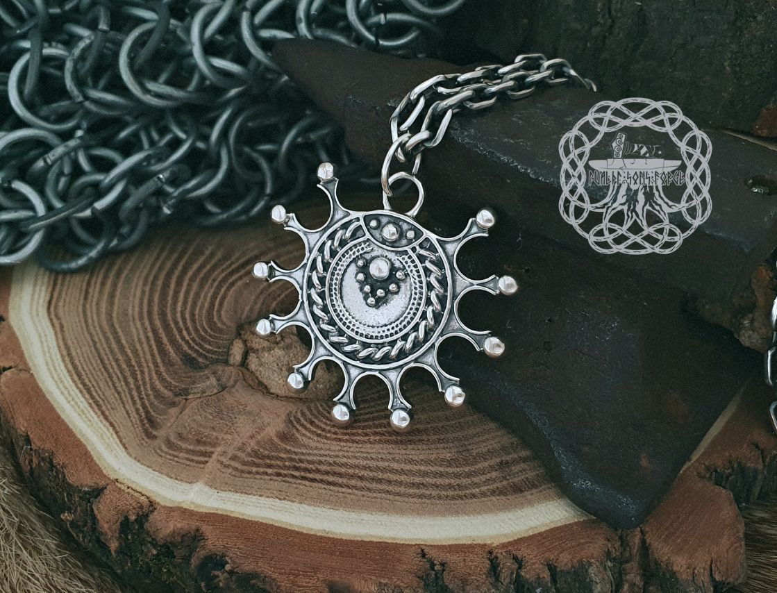 Handmade Sterling Silver Viking Lunula Pendant. Norse Jewelry Necklace.