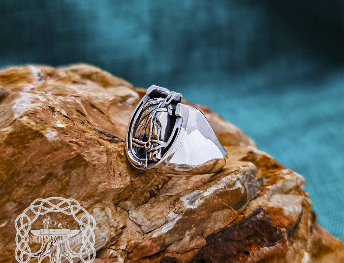 Sterling Silver Horse Ring. Handmade Lucky Horseshoe Jewelry.