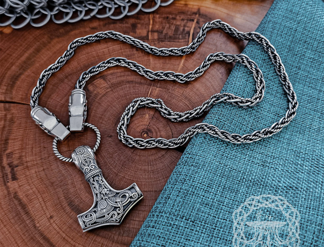 Sterling Silver Wolf Head Filigree Viking Chain. Gotland Replica Necklace.