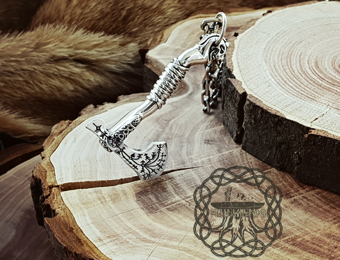 Sterling Silver Kratos Axe Pendant. Viking God of War Necklace.