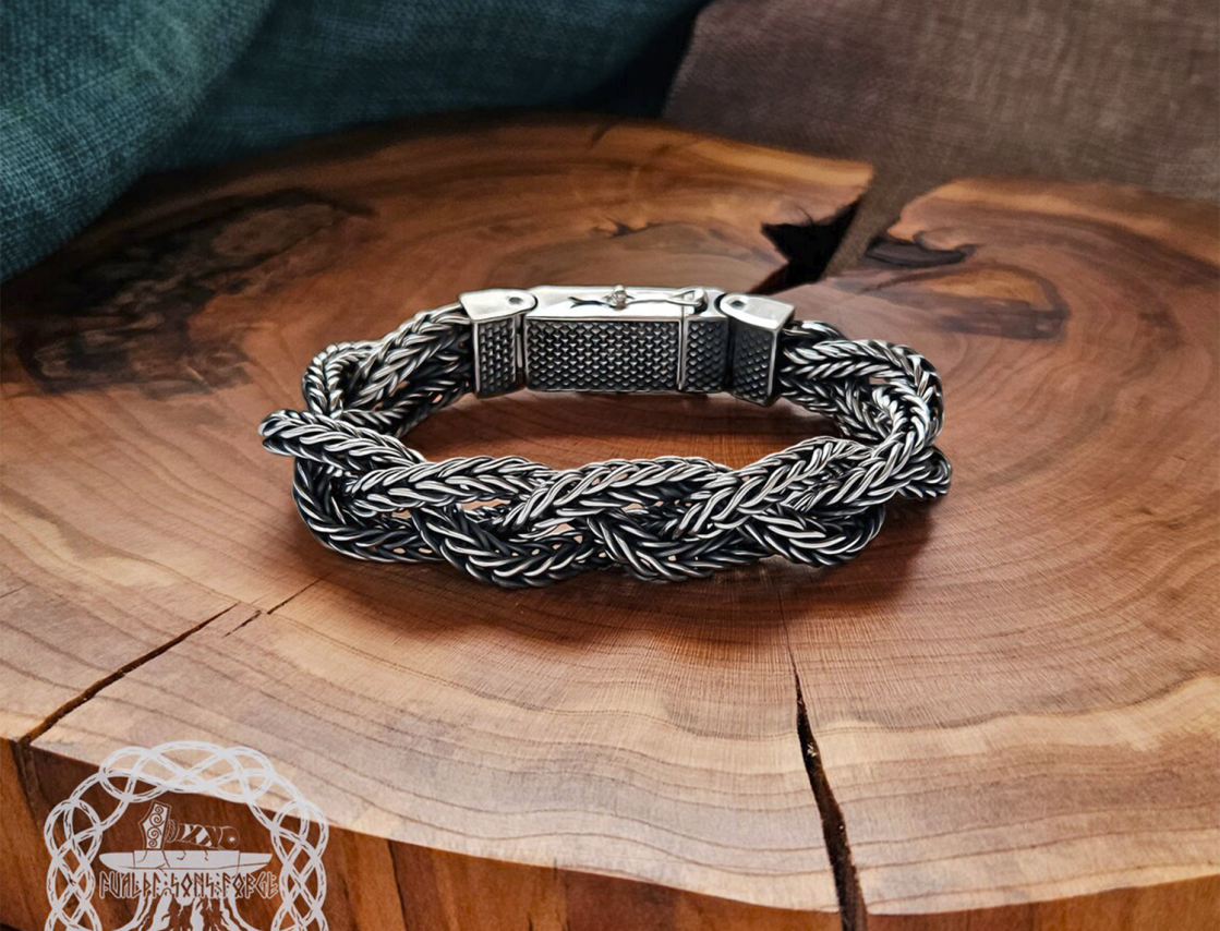 Handmade Sterling Silver Viking Bracelet. Featuring Mammen Style Cammin Casket Ornament.