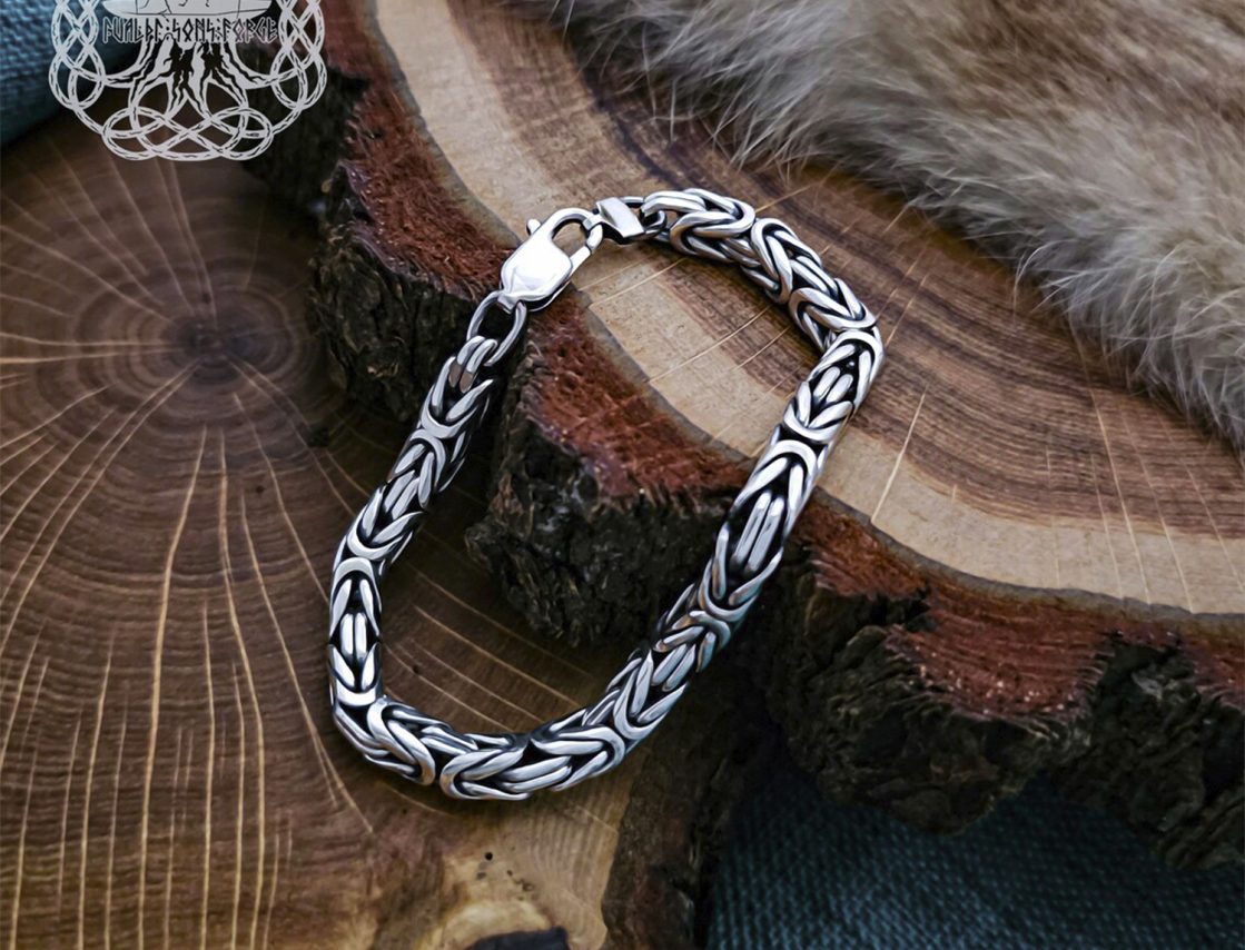 Sterling Silver Byzantine Viking Bracelet. Handcrafted Norse Jewelry.