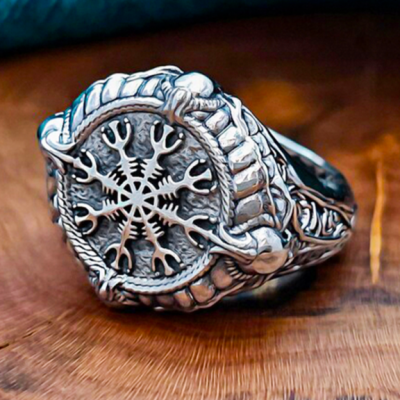 Sterling Silver Viking Helm of Awe Ring. Handmade Skull Design.