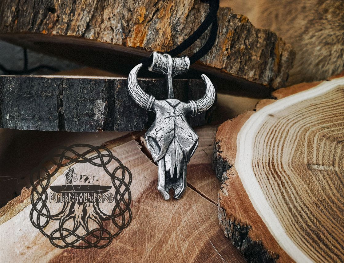 Handmade Sterling Silver Bull Skull Pendant. Detailed Animal Design.