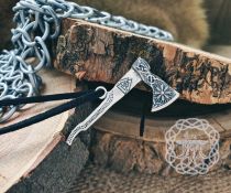 Sterling Silver Viking Axe Necklace. Featuring Valknut and Helm of Awe.