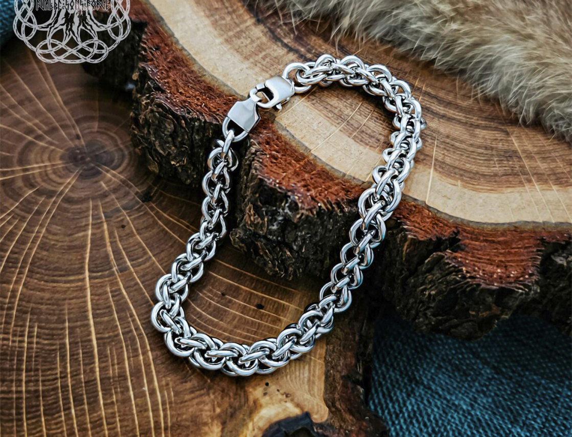 Sterling Silver Viking Bracelet. Handmade Norse Mythology Jewelry Gift.