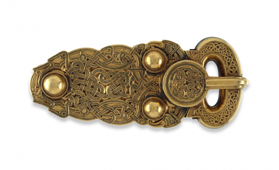 Gold belt buckle from the ship burial at Sutton Hoo
