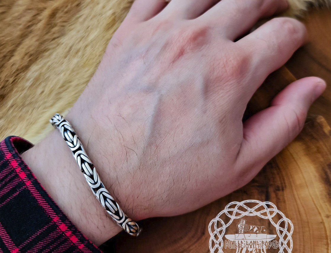 Sterling Silver Byzantine Viking Bracelet. Handcrafted Norse Jewelry.