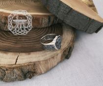 Sterling Silver Slavic Ring. Saint George the Dragon Slayer Design.