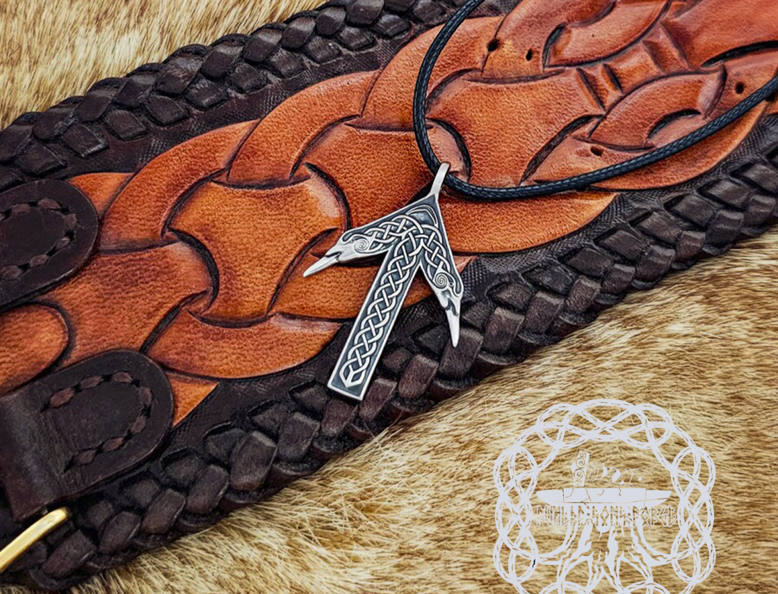 Handmade Sterling Silver Tiwaz Rune Pendant. Viking Raven Norse Necklace.