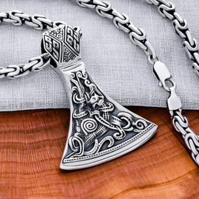 Mammen Style Viking Axe Pendant. Sterling Silver Norse Jewelry.