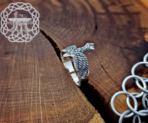 Sterling Silver Eagle Wing Ring. Artisan Crafted Animal Jewelry.