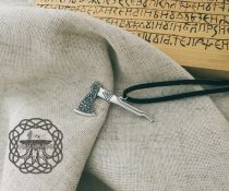 Sterling Silver Viking Axe Necklace. Featuring Valknut and Helm of Awe.