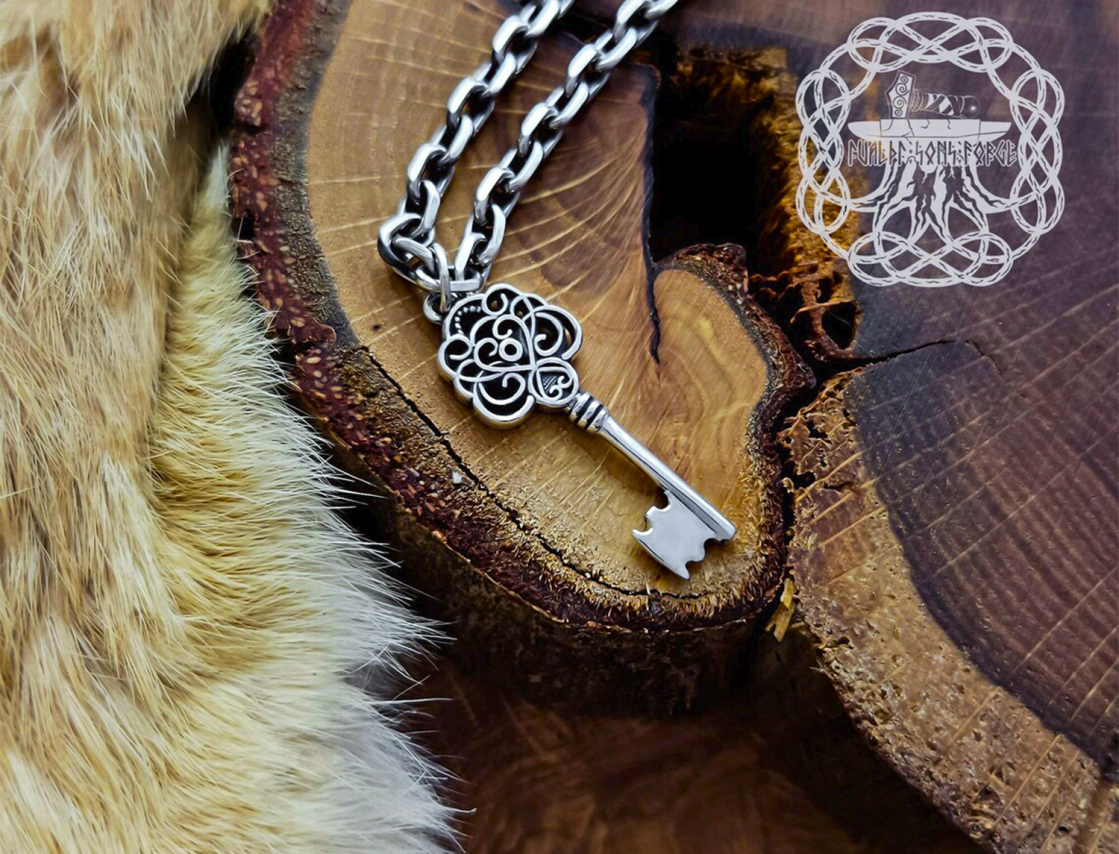 Sterling Silver Key Pendant. Handmade Elegant Charm Necklace.