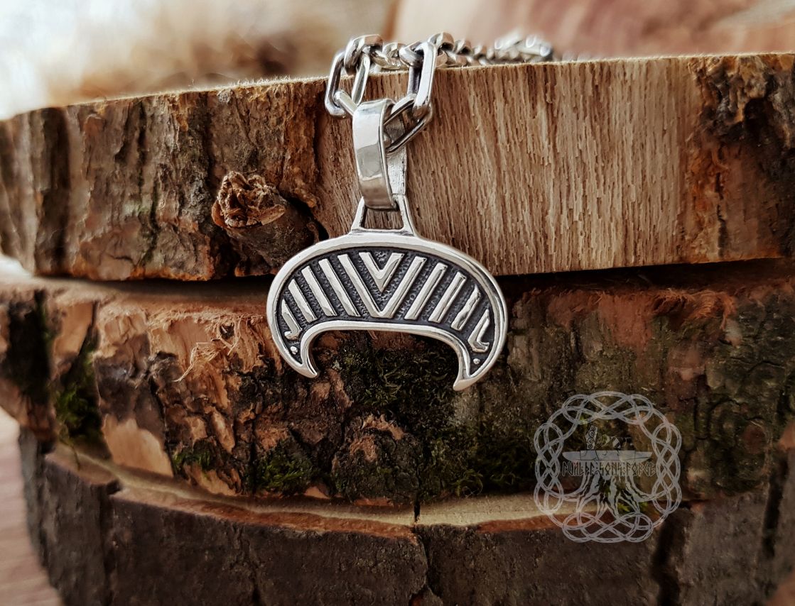 Handmade Sterling Silver Viking Lunula Pendant. Amulet Jewelry Necklace.